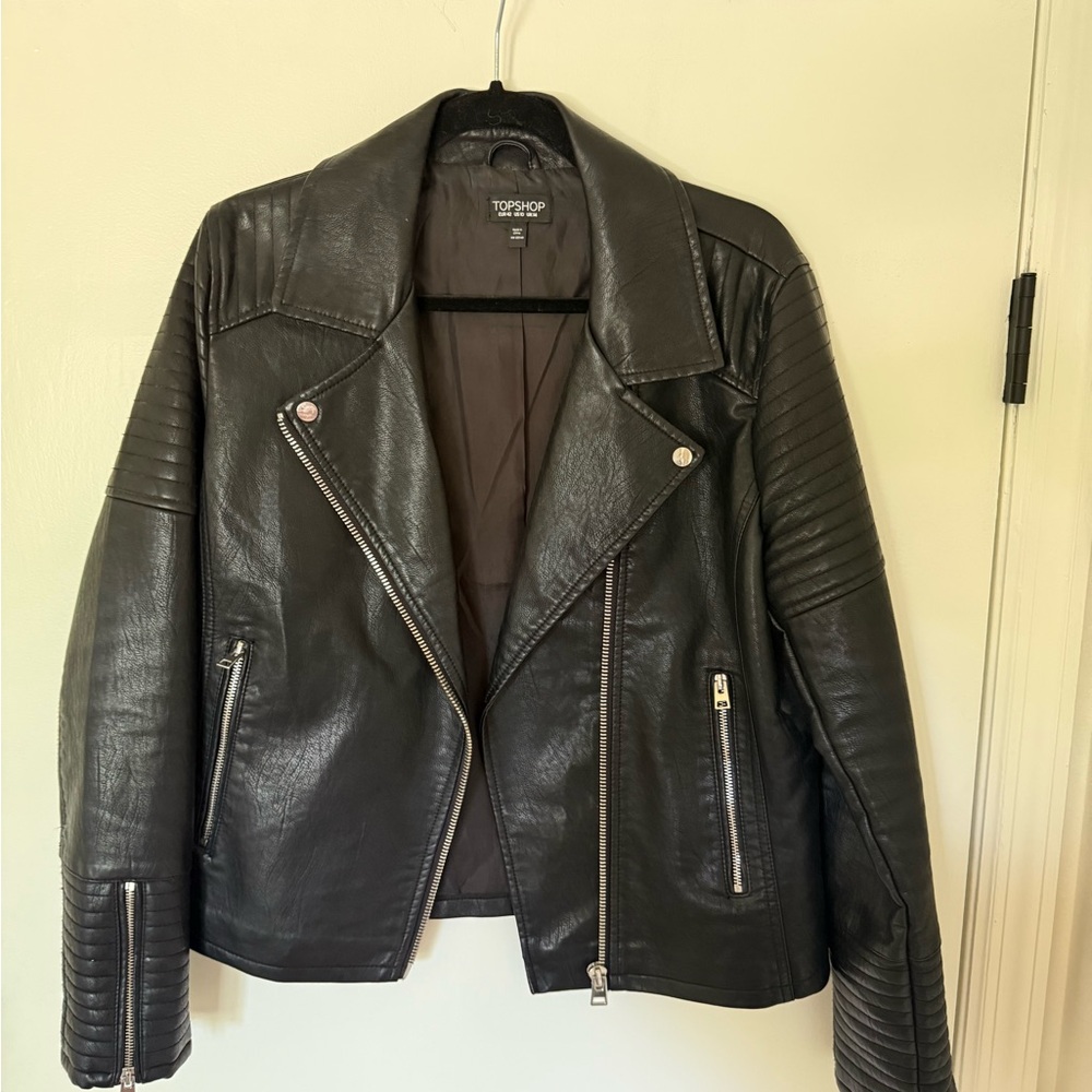 Topshop Black Faux-Leather Moto Jacket
